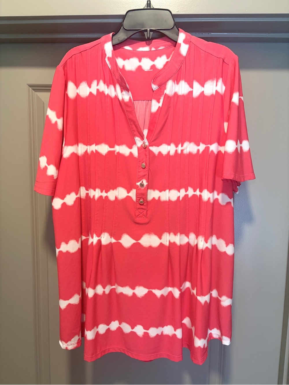 Kim Rogers Coral and White Tie-Dye Tunic